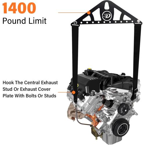 Heavy-Duty Engine Lifting Sling, 2-Point Or 4-Point Adjustable Nylon Straps with Steel Lift Plate, 1,200 lb Capacity, Universal Fit for Engine Hoists