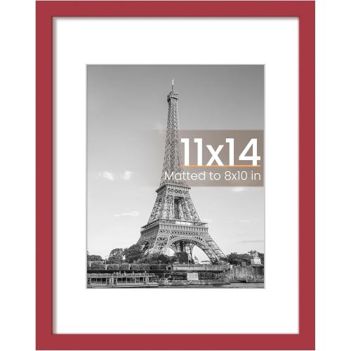 upsimples 11x14 Picture Frame, Display Pictures 8x10 with Mat or 11 x 14 Without, Wall Hanging Photo Frames, Red, 1 Pack
