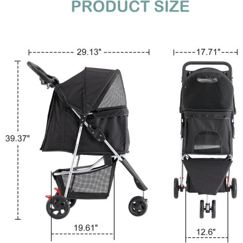 Sweetcrispy Pet Stroller for Dogs and Cats | Foldable, Lightweight, and Durable | Ideal for Small to Medium Pets | Includes Storage Basket and Cup Holders