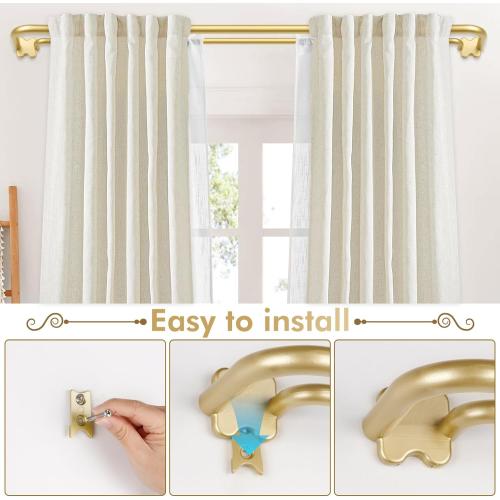 Gold Double Curtain Rods 32 to 58 Inch (2.6-4.8ft), USFOOK Blackout Wrap Around Curtain Rods for Windows 20 to 54 Inches, 6/8 Inch Room Darkening Curtain Rod, Decorative Rods for Home