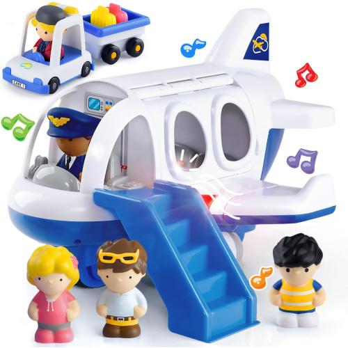 PLAY Airplane Toy for Kids - Toddler Airplane Toys Travel Plane Toys for Kids 2  Years Old with Small Figures & Baggage Carrier, Musical Toy Airplane with Lights for Boys Girls Gifts Birthday (Blue)
