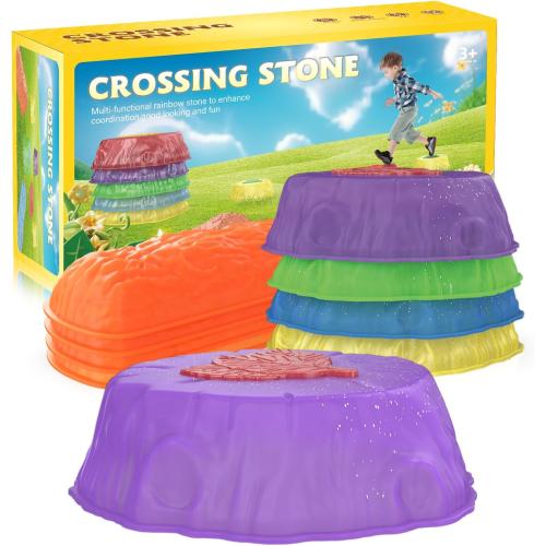 Set of 8 Stepping Stones for Kids - 8Pcs Non-Slip Plastic Stepping Stones with LED Lights, Preschool Balance & Gross Motor Skills Game Toys, for Toddlers 3 Years Up, Outdoor & Indoor