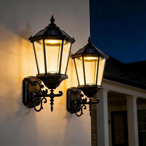 Fitsai Decorative Solar Wall Light Outdoor Lamp, Waterproof Dusk to Dawn Soalr Wall Lantern, LED Wall Mount Light Fixture, 21” Large, Aluminum Housing Plus Glass, Cool   Warm White(2 Pack)