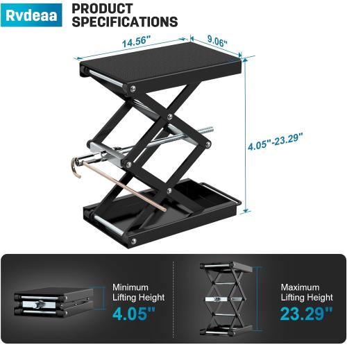 Upgraded Double-Layer Motorcycle Lift Stand with J Crank Handle & Socket | 1100 LB Capacity Steel Motorcycle Jack Stand, Scissor Lift with Deepened Rubber Pad & Wide Deck for Motorcycles
