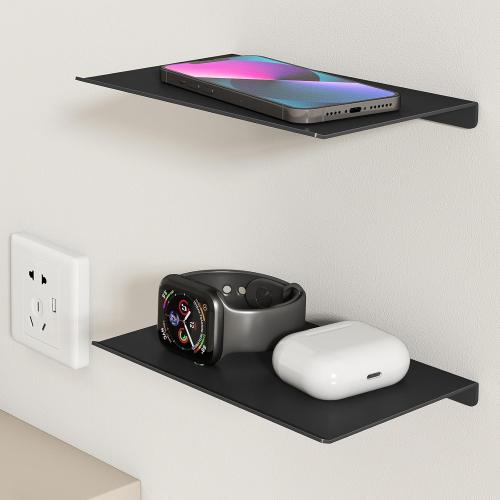 MKO 8 Small Floating Shelves for Wall, Metal Wall Mounted Shelf for Bathroom, Bedroom, Living Room, Kitchen, Little Mini Tiny Display Hanging Shelves for Books/Storage/Room Decor 2 Packs, Black