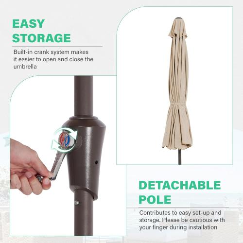 JEAREY 9' Outdoor Patio Umbrellas, Market Umbrella, Beige | 8 Sturdy Ribs, Tilt & Crank lift, Vented Canopy, Ideal for Garden, Deck, Backyard, Pool‼️missing pieces‼️
