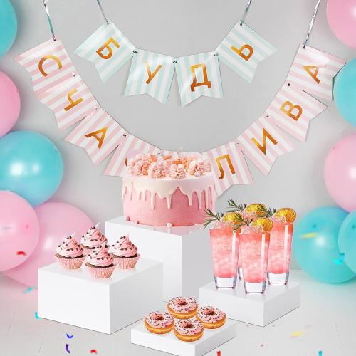 8PCS Buffet Risers, Food Risers for Buffet Table, Display Stand for Catering Dessert, White Acrylic Cube Boxes Nesting Risers for Cupcake Candy Food, Parties, Brunch (10'',9'',8'',7,6.5,6,5.5,5)