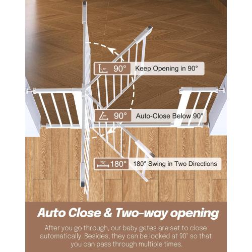 White 42 Extra Tall Baby Gate for Stairs and Doorways, Fits Openings 29.5-40.5 Wide, Auto-Close, Pressure-Mounted Pet and Dog Gates, Secure Your Home While Keeping Your Little Ones Safe，White