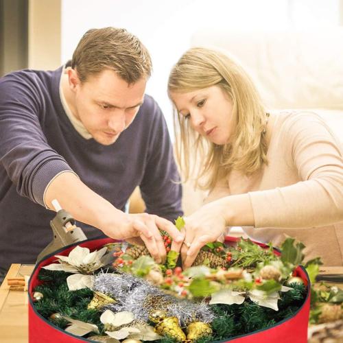 Primode Christmas Wreath Storage Bag  Artificial Wreath Container - Garland Holiday Xmas Wreaths Holder - Sturdy Handles - Inner Straps - Card Slot Dual Zipper Strong Oxford