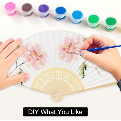 FEPITO 55 Pieces White Handheld Paper Fan Paper Folding Fans