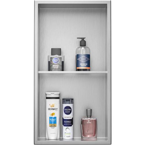 Stainless Steel Shower Niche 24 X 12 Brushed No Tile Needed Wall Niche Double Shelves Recessed Shower Shelf for Bathroom Storage Over Mount Installation