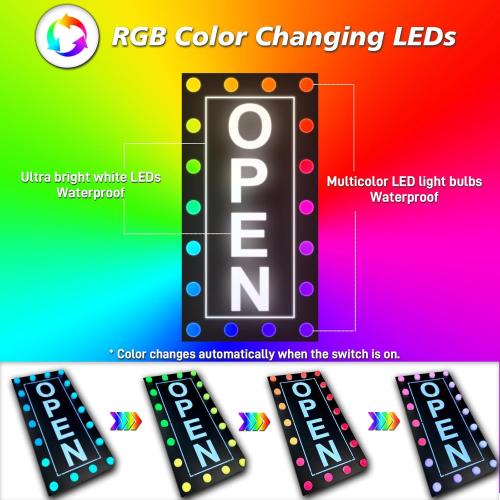 Outdoor Open Signs for Business, Large Waterproof Open Sign LED, Ultra Bright Outdoor Open Signs, Colorful LED Open Sign RGB Color Changing with Power Adapter