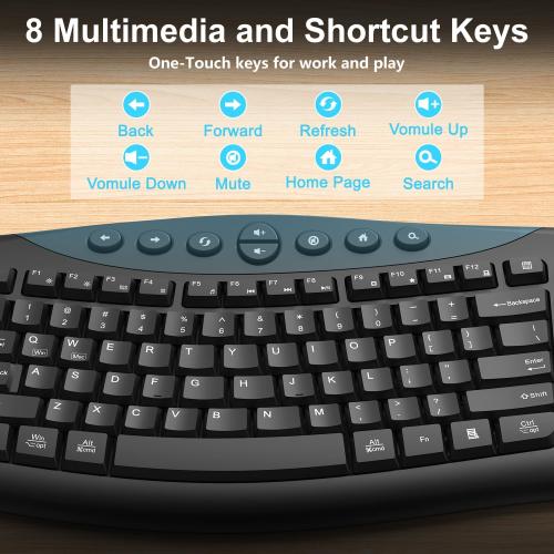 Wireless Keyboard and Mouse Combo, 2.4G Quiet Ergonomic Curved Keys(Black)