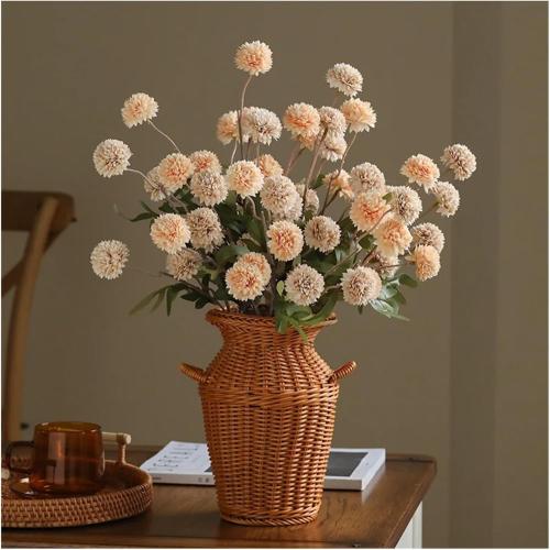 Faux Dandelion Flowers 10 Pcs Dandelion Artificial Flower Wedding 5 Head Fake Flowers Small Thorn Ball Home Decoration(10 pcs Grey)