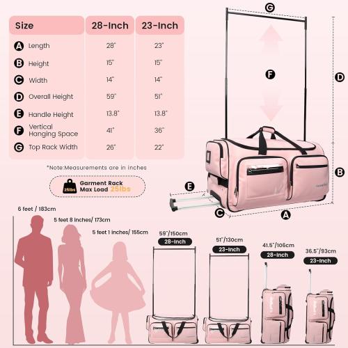 Fanwoli 23 Dance Bag with Garment Rack | Upgraded Stable System & Fabric | More Lightweight & Wear-Resistant | Ideal Competition Rolling Duffle Bag