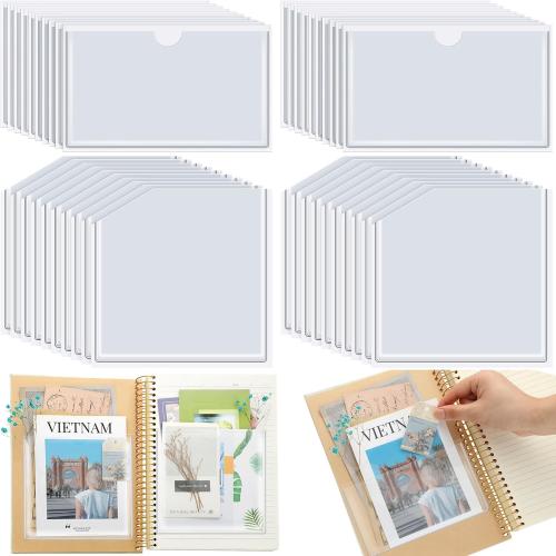 Junkin 40 Pcs Adhesive Pockets for Planners Self Sticky Clear 2 Styles
