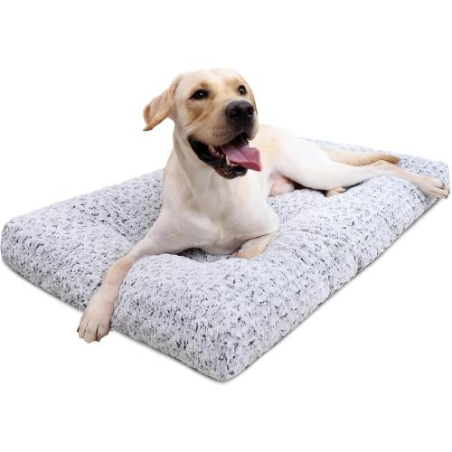 KSIIA Washable Dog Bed Deluxe Plush Dog Crate Beds Comfy Kennel Pad Anti-Slip Pet Sleeping Mat for Large, Jumbo, Medium, Small Dogs Breeds, 35 x 23, Gray