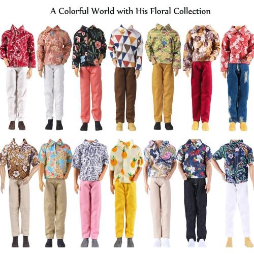 E-TING 10-Item Fantastic Pack = 1 Black-tie Suit with a Shirt Set   3 Sets of Casual Wear Clothes Outfit   1 pc Swim Trunks  5 Pairs Shoes for 12inches boy Doll Random Style