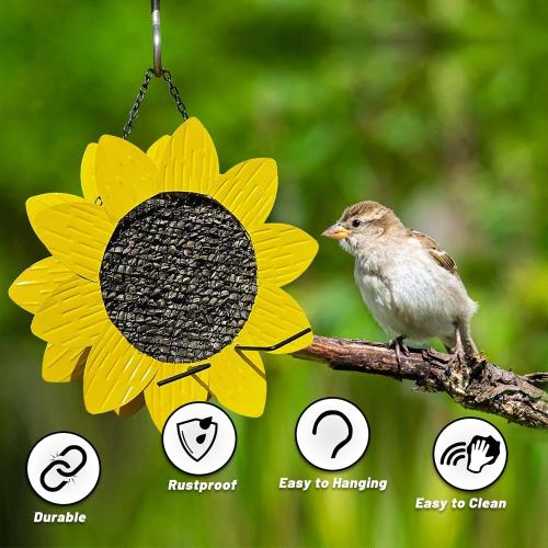 Liffy Sunflower Metal Cardinal Bird Feeder - Hanging for Outdoor Garden, Window 12inch