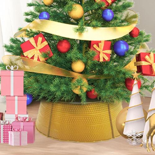 Decorative Christmas Tree Collar - Metal Christmas Tree Collar, Burlap Tree Collar | Dawsons Living Christmas Tree Skirt, Metal Christmas Tree Trunk Basket Guard for Preventing from Cat Dog