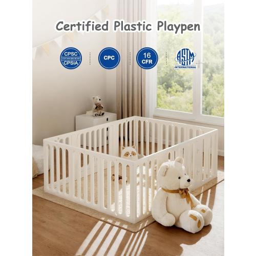 VBABY Baby Playpen, Plastic Play Pen for Babies and Toddlers 1-3, 12 Panels Large Kids Playyard, Indoor & Outdoor Baby Fence, 66 x 51, White