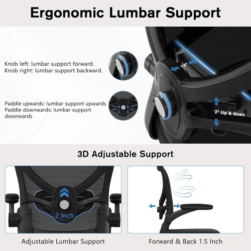 Alolo Drafting Chair,Big and Tall Office Chair with Footrest Ring,Ergonomic Chair for Counter Height and Standing Desk Comfy with Lumbar Support and Flip-up Armrests in Heavy Rolling Base,Black