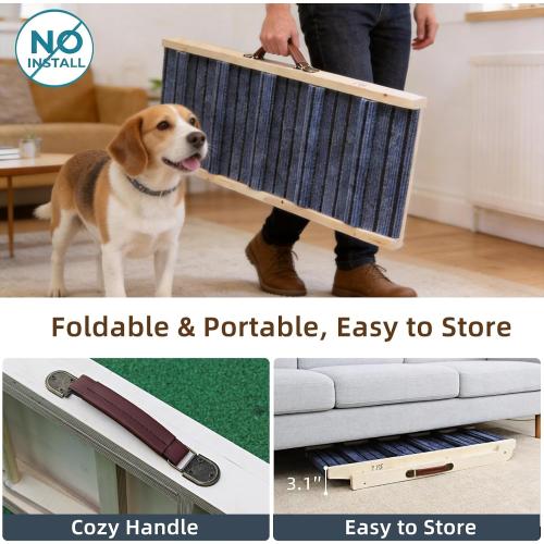 ZJSF Foldable Dog Ramp for High Bed, Wooden Dog Stairs to Bed for Small and Large Dogs, High Traction Platform with 6 Adjustable Heights (12.2-26), 40 L, Supports up to 180 lbs