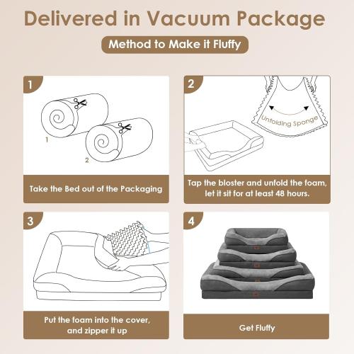 EHEYCIGA Memory Foam XXL Dog Bed for XLarge Sized, Extra Large Orthopedic Dog Sofa with Sides and Waterproof Liner, Washable Bolster Pet Couch with Removable Cover, 52x41x8 Inch, Grey