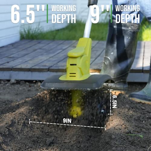 Green 20V Cordless Tiller Cultivator with 48 Steel Tines, 9-inch Wide Battery Powered Garden Cultivator, Mini Tiller for Lawn/Gardening/Soil Cultivation(2*2Ah Battery and Fast Charger Included)