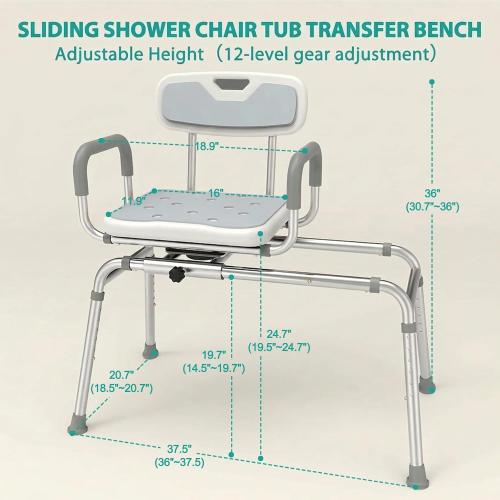 UNILEAF Tub Transfer Bench with Swivel Seat, 350 lb Sliding Shower Chair | Adjustable Height,360° Swivel Seat,Suction Cup Feet,Safety Strap for Seniors,Adulto Mayor Obese,FSA/HSA Eligible