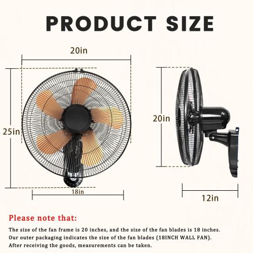 18 Inch Wall Mount Fan with Remote, 3-speed Wall Oscillating Quiet Fan with 5 Blades, Adjustable Tilt and Timing, High Velocity Wall-Mounted Fans for Bedroom, Gym, Office, Warehouse, Garage, Gold