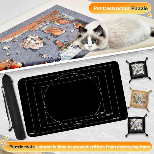 Pohxev Jigsaw Puzzle Mat Roll Up, Portable Saver Pad 48” x 31” Up to 2000 Pieces, Puzzles Matt Rollup with Non-Slip Rubber Bottom & Smooth Top. (6 Puzzle Sorting Trays & 1 Storage Bag)