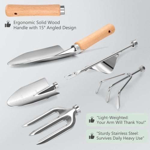 Garden Tools Set 10-Piece, Heavy Duty Stainless Steel Garden Hand Tools with Floral Tote Bag - Rust-Proof Garden Tools for Gardening, Gardening Gifts for Women Mom​