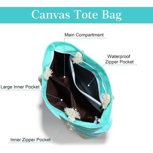 YOOLIFE Initial Canvas Waterproof Beach Tote Bag Zipper Personalized Gifts for Women Her Birthday Travel Beach Essential