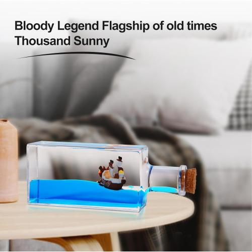 LETINE Thousand Sunny Sensory Fidget Toy for Grown-Up, Unsinkable Thousand Sunny Pirate Ship in a Bottle for Wave Simulator Game, Mini Liquid Ship Best for Room Decoration, Desk Toy & Birthday Gifts