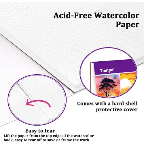 Tlenpo Watercolor Paper Pad, 8.5 x5.5 in, 110lb/230gsm, 50 Sheets Artist Painting Drawing Paper Book, Art Supplies for Adults Kids, Acid-Free Water Color Paper for Beginner Students (3 pack)