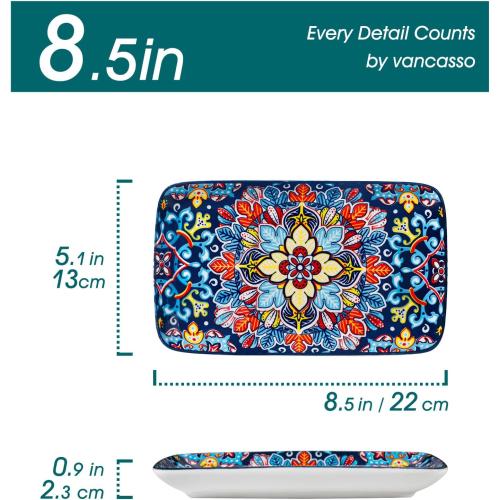 vancasso Simi 6-Piece Ceramic Salad Plates Set - 8.5 Inch, Rectangular Dessert Plates for Sushi, Appetizer, Cake - Microwave & Oven Safe, Porcelain Plates for Kitchen Decor