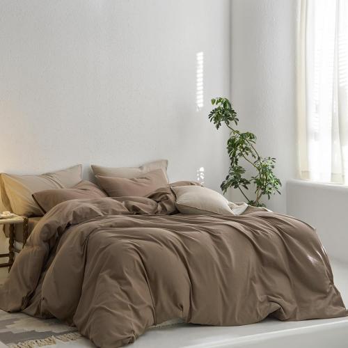 MooMee King Duvet Cover Set, 100% Washed Cotton Linen Like Twill Thick Sturdy Material Super Soft Breathable Durable Bedding for All Season, 3 Pieces (Bombay Brown, King 104x90)