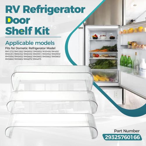 29325760166 RV Refrigerator Door Shelf Kit, for Dometic Refrigerator Freezer Upper Bottom Plastic Door Shelf,Transparent