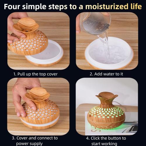 Colorful Cool Mini Humidifier, Flower Shape Humidifier,USB Personal Desktop Humidifier for Car, Office Room, Bedroom,etc. 2 Mist Modes, 7 colors,Super Quiet (Darkwood)