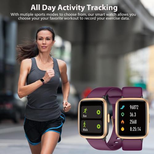 Color Red Fitness Tracker, Fitness Watch with Blood Oxygen, Blood Pressure & Heart Rate Monitor, Steps Calories Counter, Sleep Monitor, Pedometer 50 Meters Waterproof, Smart Watch for Android iPhones