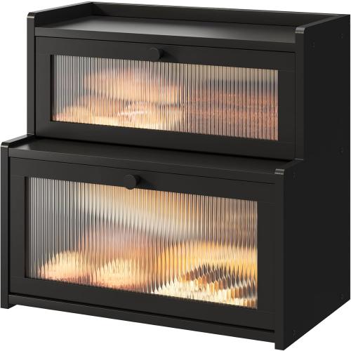 FILWH Bread Box for Kitchen Countertop Double Layer Large Corner Bread Box Capacity Bread Storage Bin Farmhouse Breadbox Container Organizer Cabinet Cupboard Black