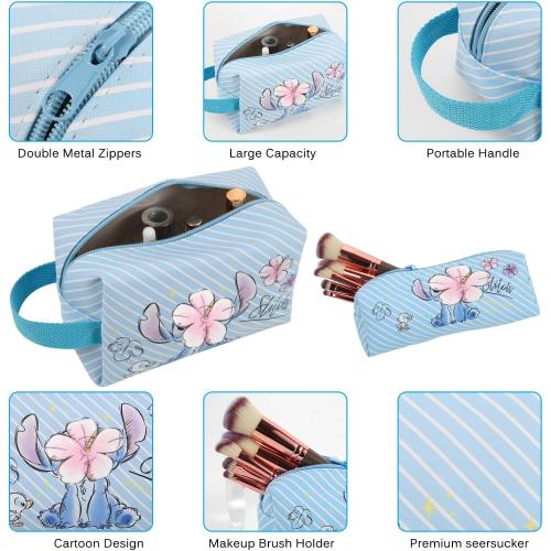 Travel Cosmetic Bag, Large Capacity Cartoon Cosmetic Pouch Makeup Bag with Zipper, Travel Toiletry Bag Makeup Accessories Organizer, The Best Gift for Women (Blue)