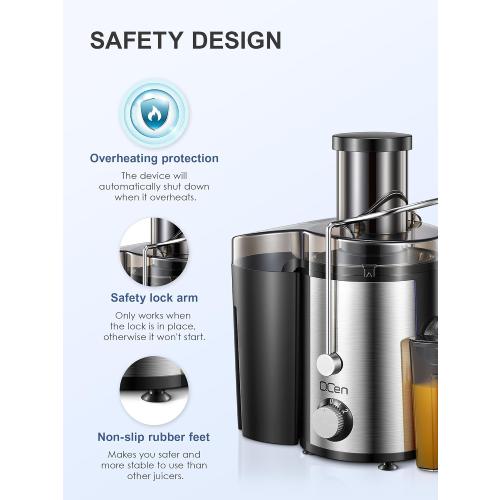 Color  black Qcen Juicer Machine, 800W Centrifugal Juicer Extractor with Wide Mouth 3” Feed Chute for Fruit Vegetable, Easy to Clean, Stainless Steel, BPA-free (Black)