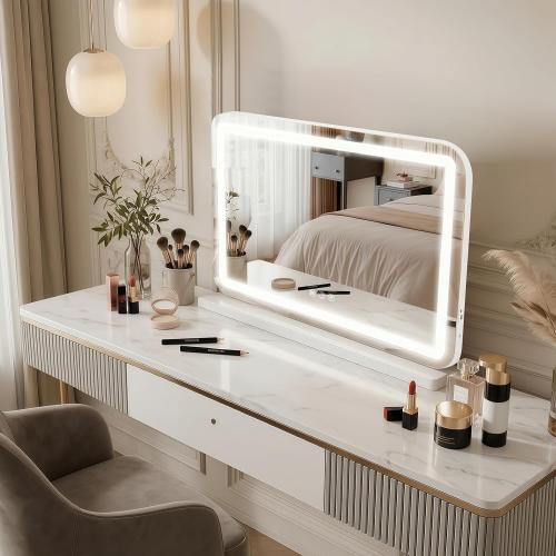 Vanity Mirror with Lights, Led Lighted Makeup Mirror with 3 Color Dimmable Lights, Touch Control, USB Charging Port, Gifts for Women Wife Teengirls