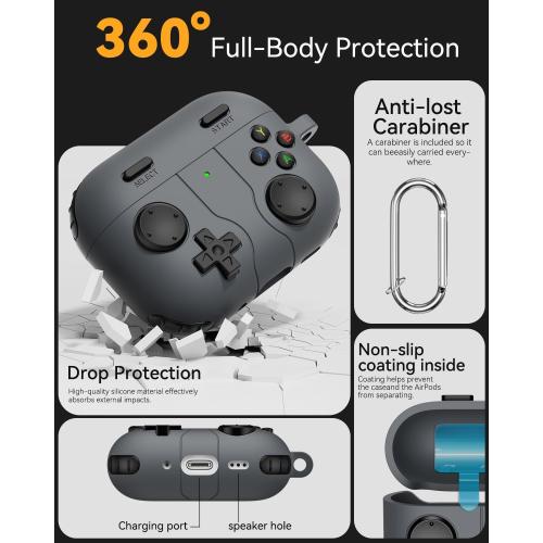 Game Case for AirPods Pro 3 Cover (2025),Classic Cool Funny Shock-Proof Protective Silicone AirPods Pro 3 Case with Cleaner Kit and Keychain for Airpods Pro 3rd Generation for Men Boy-Black