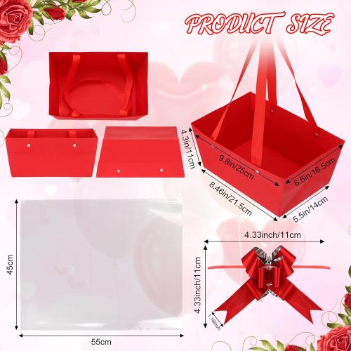 PerKoop 24 Pack Baskets for Gifts Empty Bulk 6.5 x 9.8'' Thick Kraft Gift Basket with Pull Bows Bags Empty Gift Basket for Easter Birthday Wedding Mother's Day Graduation Snack Farmers Market(Red)