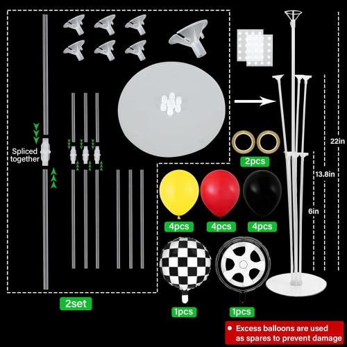 2 Pack Red Yellow and Black Race Car Party Balloons Stand Kit 2 Sets With 2 Checkered Foil Balloon Racing car Party Balloon Red Black Yellow Race Car Birthday Party Decor Set For Boys Let's go Racing New Year Party Decorations