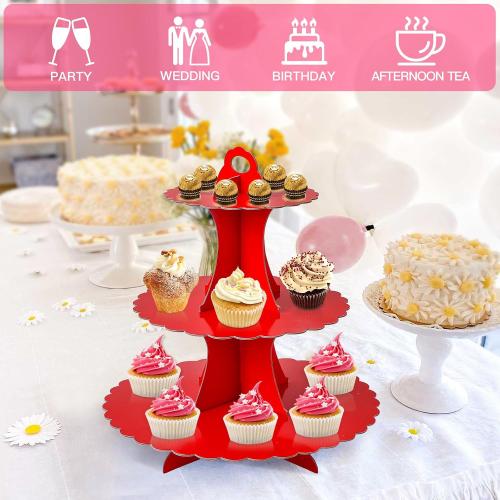 Soleebee 3-Tier Cupcake Stand, Cardboard Cupcake Tower, Dessert Cup Cake Stand Tower for Birthday Wedding Party Decoration, Cupcake Tier Stand 2 Set (Red)
