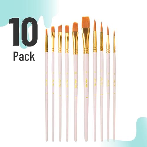 Mr. Pen- Acrylic Paint Brushes Set, 10 Pack, Round & Pointed Tip, Nylon Hair Artist Brushes for Watercolor, Oil, Rock, Face, Nail, Miniature, Canvas, Detailing, Drawing, Art Supplies